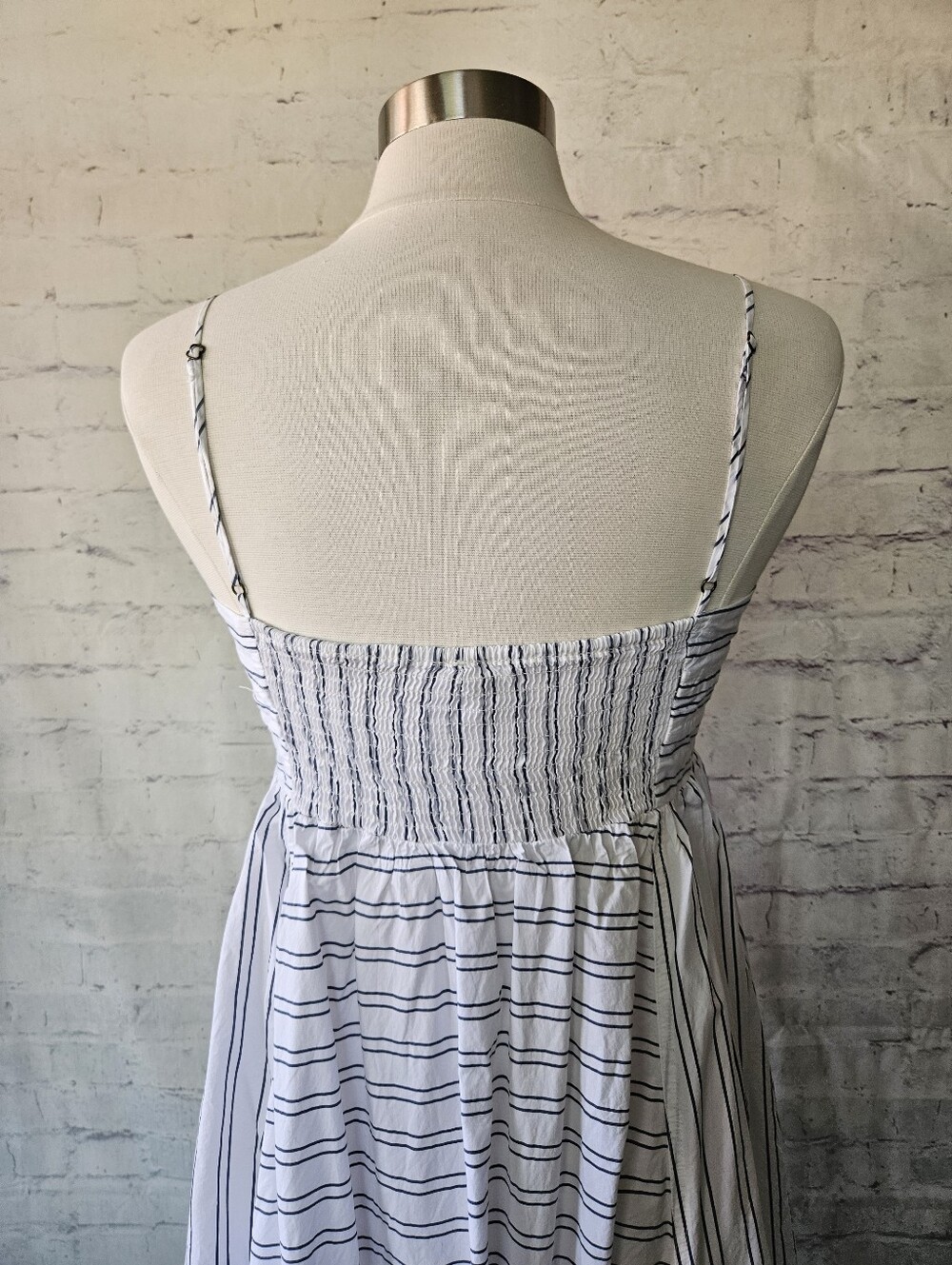 Free People Easy Breezy Midi Dress White Navy Blue Stripe Cotton Large - Picture 7 of 16